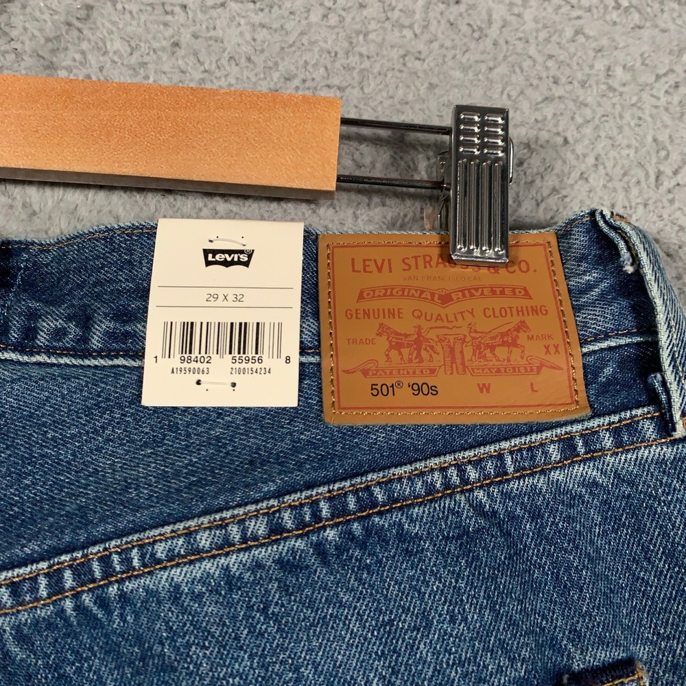 Levis 501 90s Selvedge Jeans Womens 29 Blue Straight Leg Mid Rise Premium Denim - Picture 6 of 15